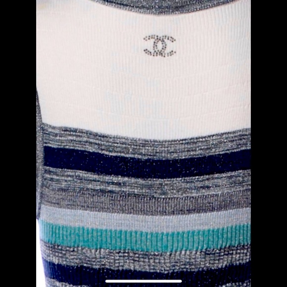 CHANEL | Dresses | Chanel Cc Interlock Logo Glitter Knit Sweater Dress ...
